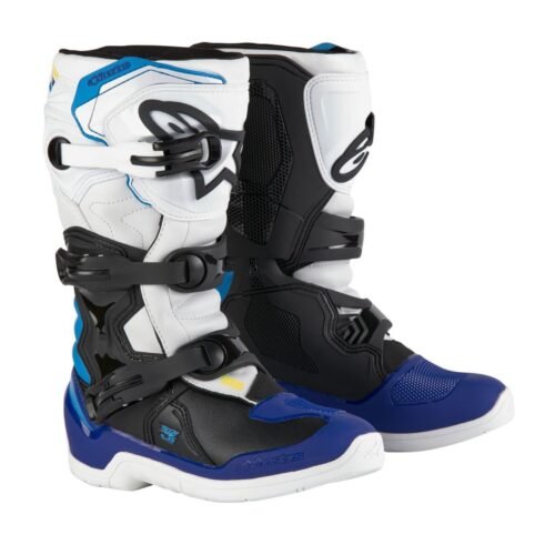 Alpinestars Tech 3s Kids Youth Motocross Boots – White Black Blue – UK7 US8: Stylish and Durable Motocross Boots for Kids